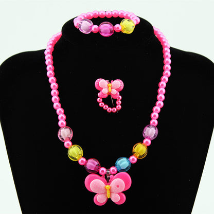 Children's Plastic Resin Necklace Bracelet Set Butterfly Set Wholesale Cartoon Little Yellow Duck Three-piece Set