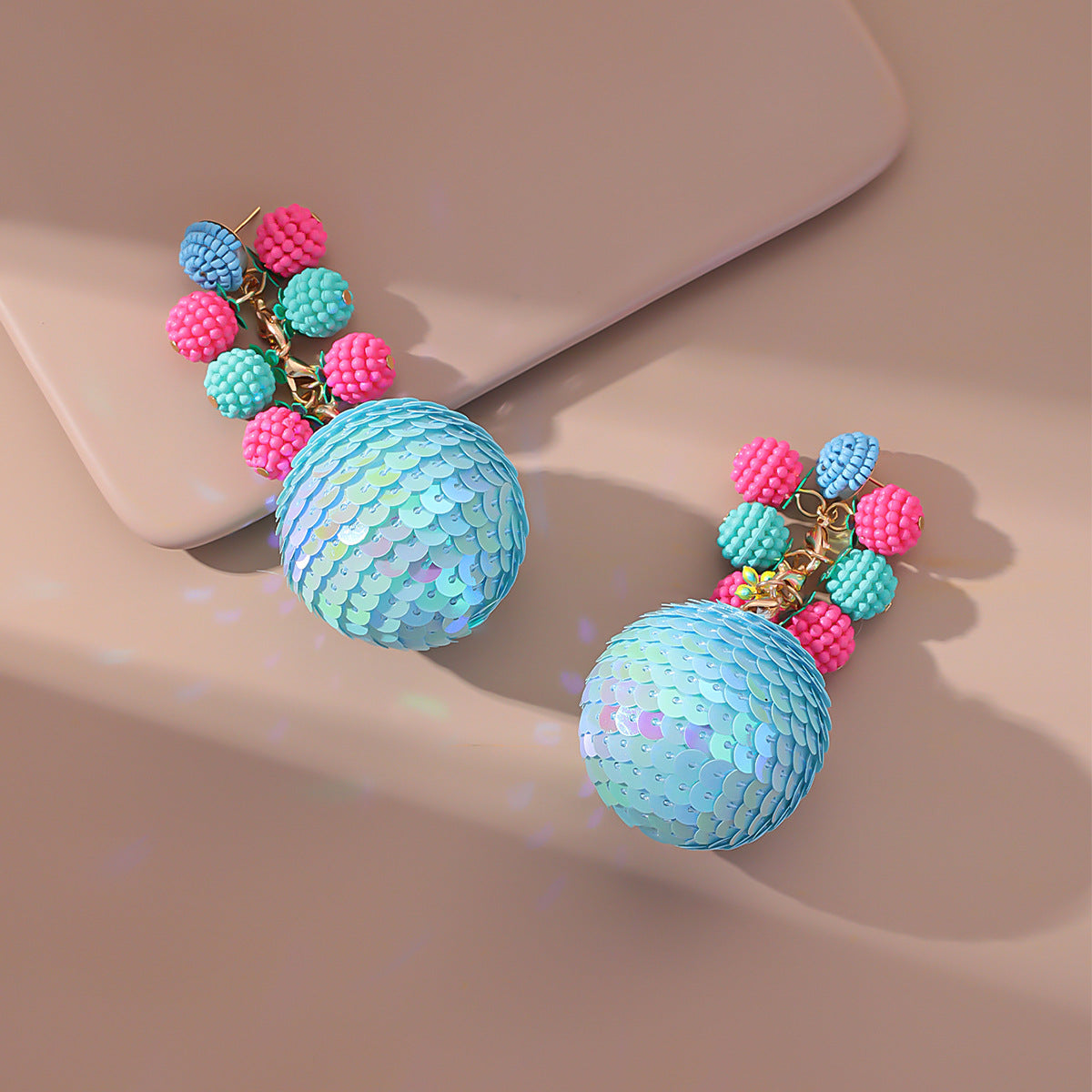 New Style Creative Flower Sequin Ball Pendant Earrings