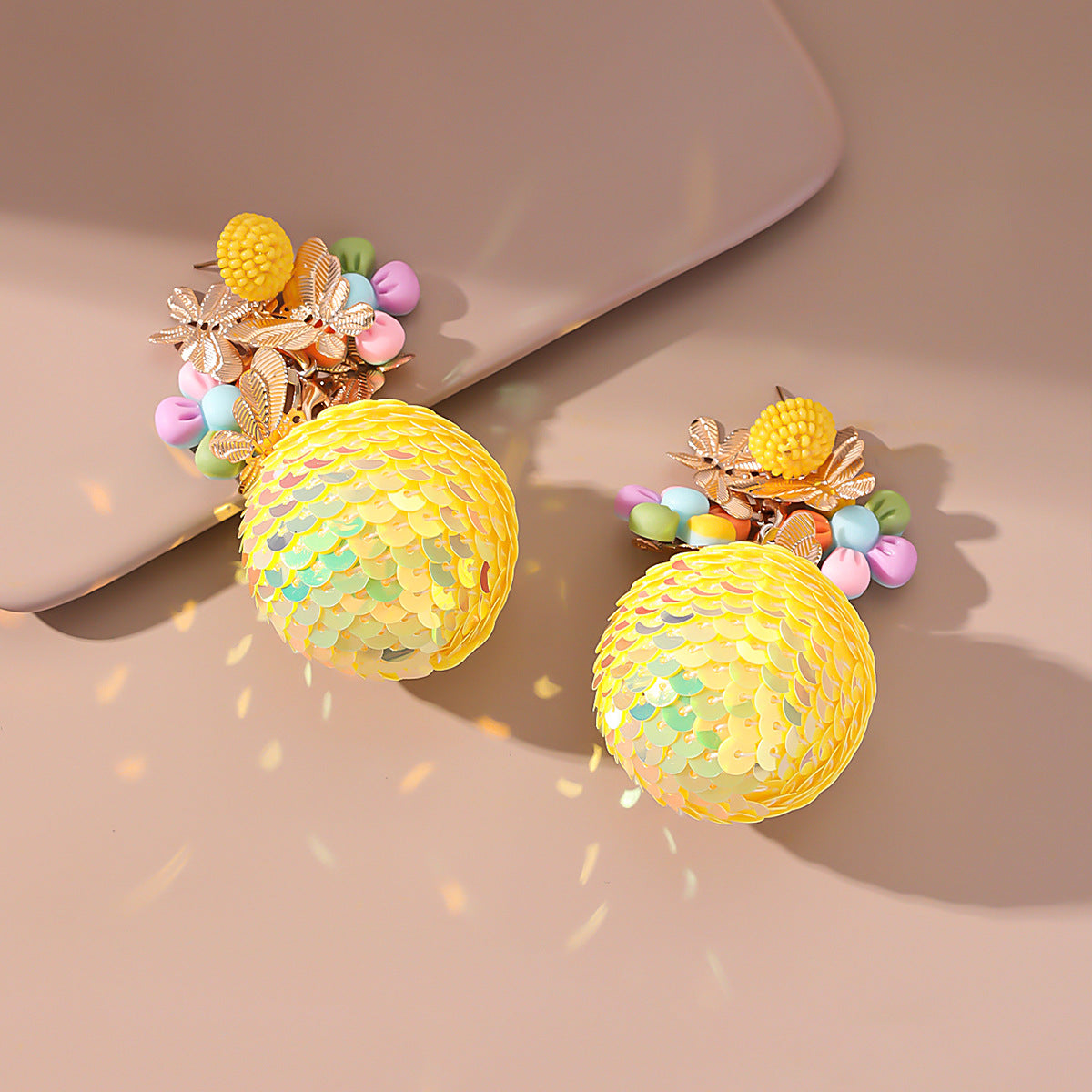 New Style Creative Flower Sequin Ball Pendant Earrings