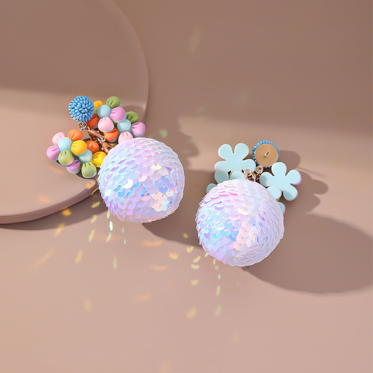 New Style Creative Flower Sequin Ball Pendant Earrings