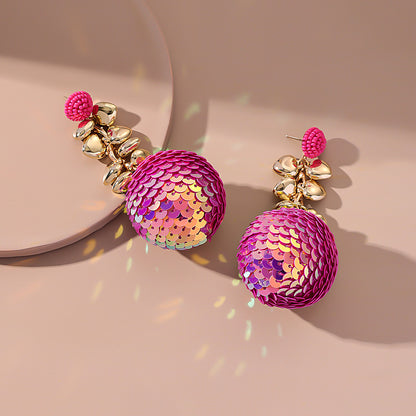 New Style Creative Flower Sequin Ball Pendant Earrings