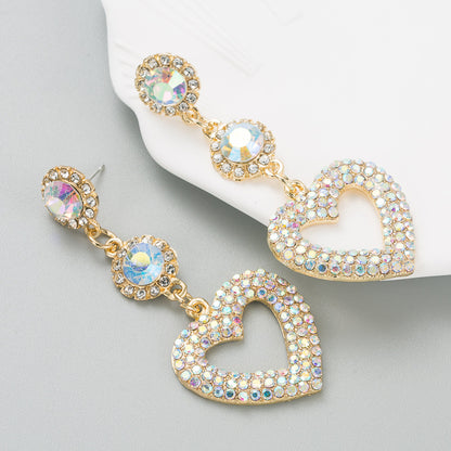 Fashion New Alloy Diamond-embedded Heart-shaped Multicolor Long Earrings