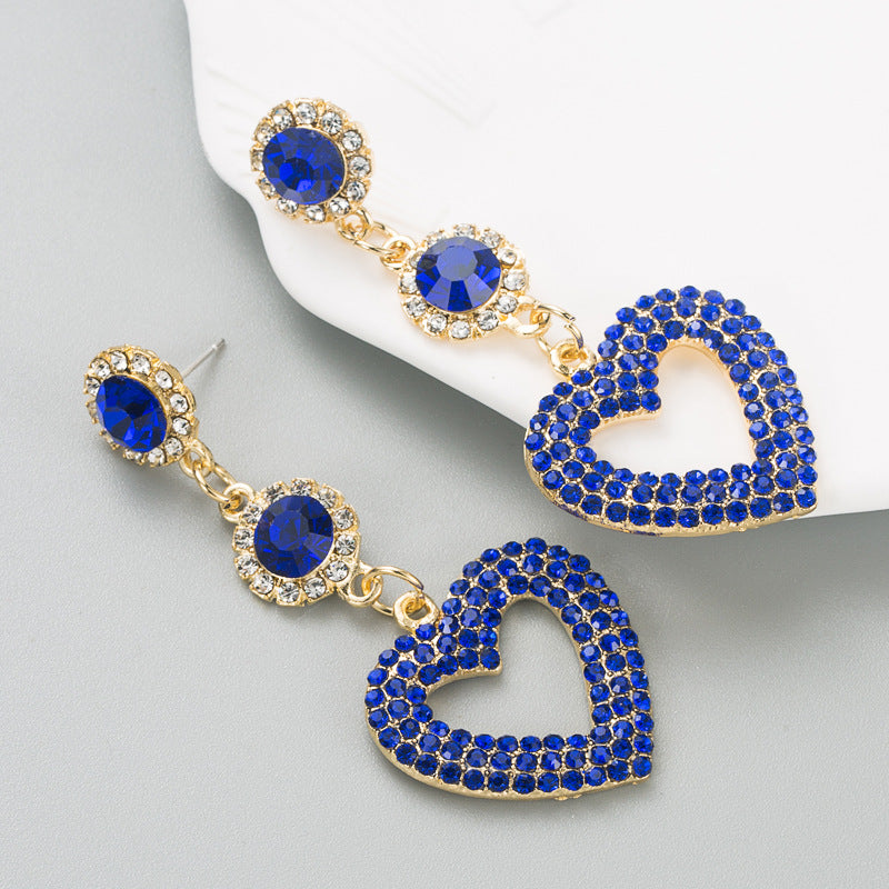 Fashion New Alloy Diamond-embedded Heart-shaped Multicolor Long Earrings