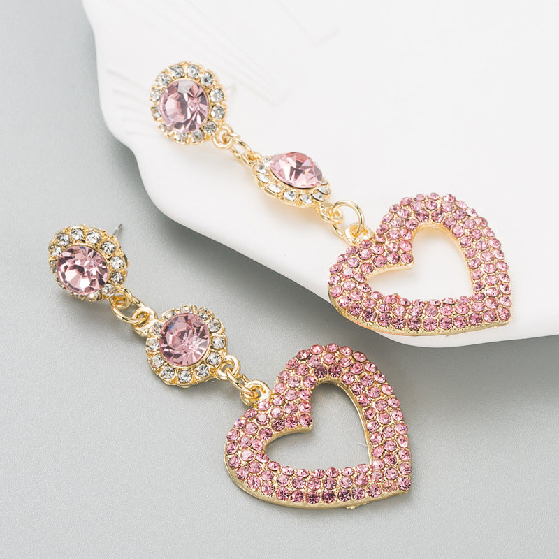 Fashion New Alloy Diamond-embedded Heart-shaped Multicolor Long Earrings