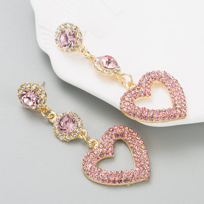 Fashion New Alloy Diamond-embedded Heart-shaped Multicolor Long Earrings