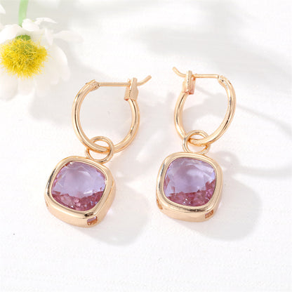 Fashion New Square Gem Retro Golden Inlay Crystal Alloy Earrings