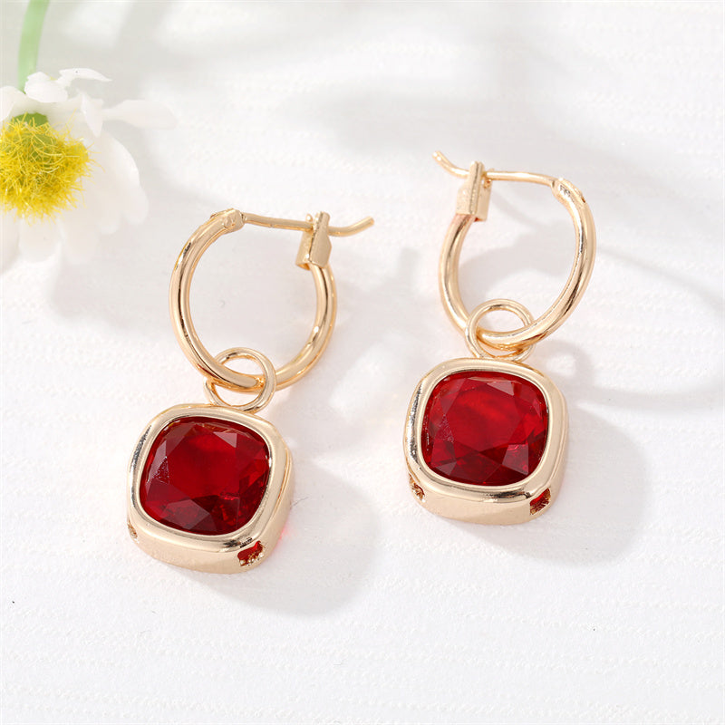 Fashion New Square Gem Retro Golden Inlay Crystal Alloy Earrings