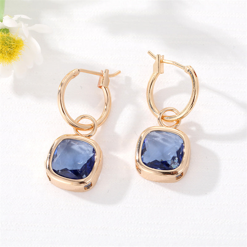 Fashion New Square Gem Retro Golden Inlay Crystal Alloy Earrings