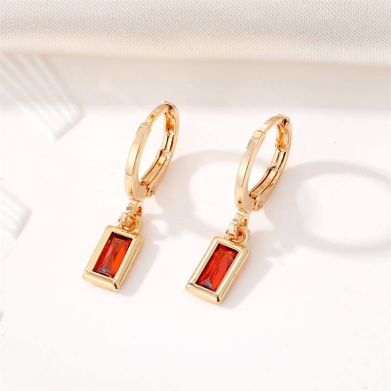 Fashion New Crystal Geometric Retro Golden Square Alloy Earrings