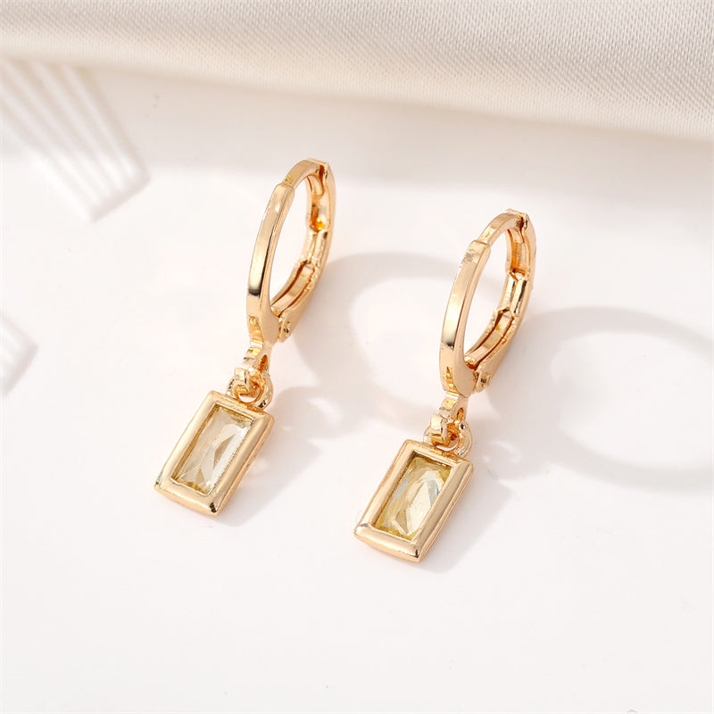 Fashion New Crystal Geometric Retro Golden Square Alloy Earrings