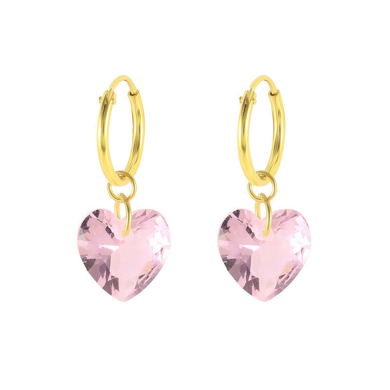 S925 Sterling Silver Fashion Creative Colorful Heart-shaped Crystal Eardrops Earrings