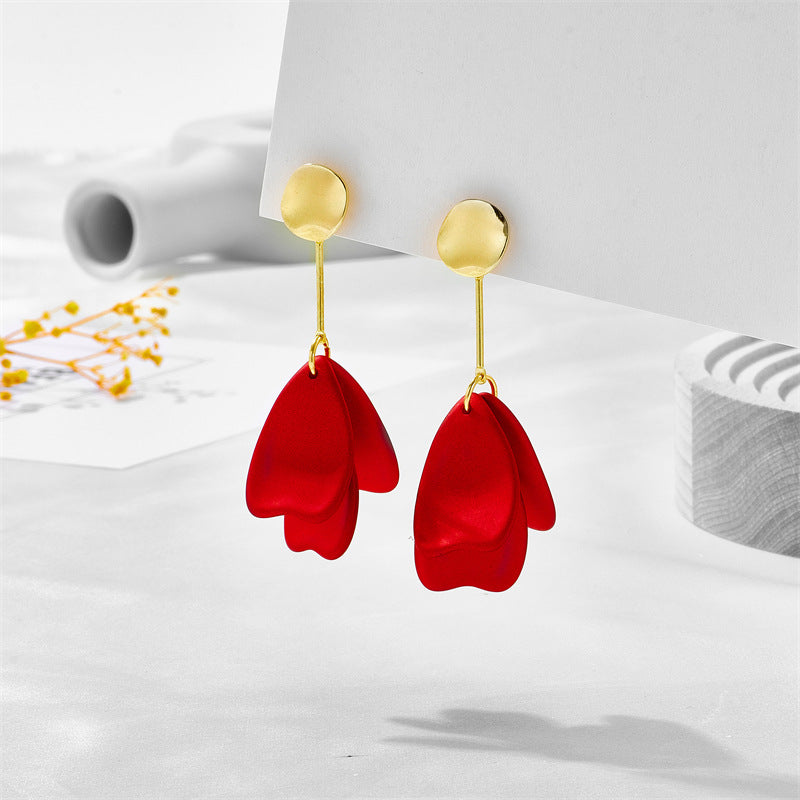 New Style Fashion Red Blue Petal Leaf Pendant Earrings