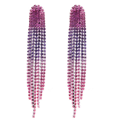 Women's Fashion Tassel Gradient Color Alloy Earrings Diamond Artificial Rhinestones Drop Earrings