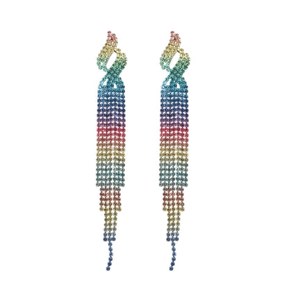 Women's Fashion Tassel Gradient Color Alloy Earrings Diamond Artificial Rhinestones Drop Earrings