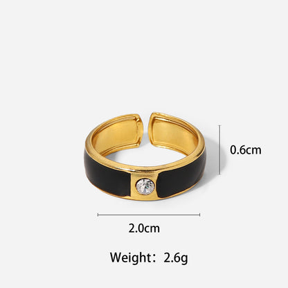 Fashion Simple 18k Gold Stainless Steel Inlaid Zircon Black/white Open Ring