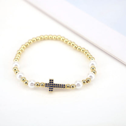 Fashion Cross Copper Beaded Pearl Bracelets 1 Piece