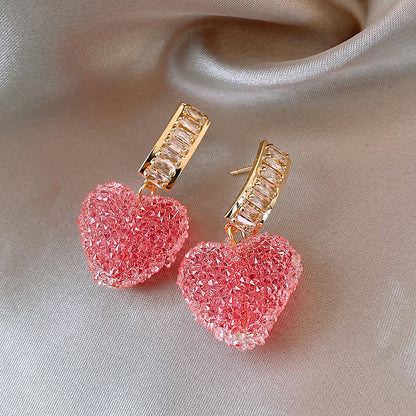 Sweet Alloy Heart Shape Earrings Dating Electroplating Rhinestone Drop Earrings As Shown In The Picture