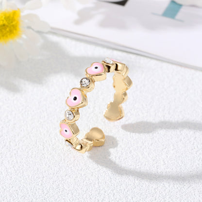 Simple Style Devil's Eye Heart Shape Alloy Plating Rhinestones Women's Rings