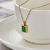 Simple Style Square Inlaid Emerald Zircon Stainless Steel Pendant Necklace