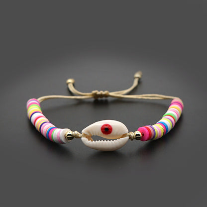 Bracelet Female Simple Bohemian Beach Wind Natural Shell Oil Drop Evil Eye Hand-woven Ceramic Mud Piece Friendship Rope