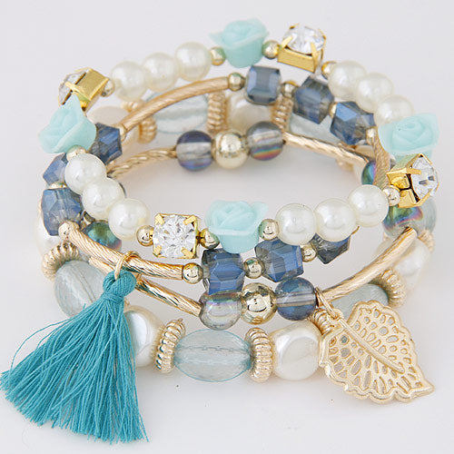 Ethnic Style Leaf Tassel Flower Synthetic Resin Alloy Artificial Rhinestones Artificial Pearls Bracelets