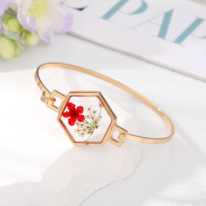 Simple Style Flowers Alloy Plating Resin Bangle