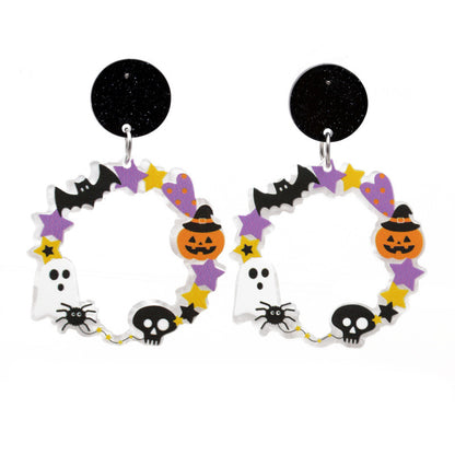 Women's Men's Fashion Halloween Pattern Cat Acrylic Earrings Animal Pattern No Inlaid Drop Earrings