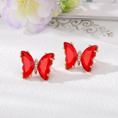 Women's Simple Style Butterfly Alloy Ear Studs Inlaid Crystal Crystal Earrings