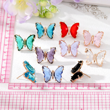 Women's Simple Style Butterfly Alloy Ear Studs Inlaid Crystal Crystal Earrings