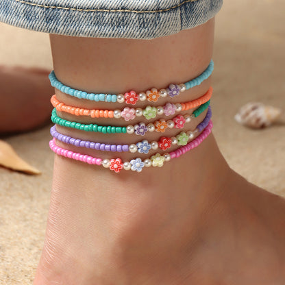 Fashion Bohemian Style Solid Color Star Moon Pendant Beach Anklet 4-piece Suit