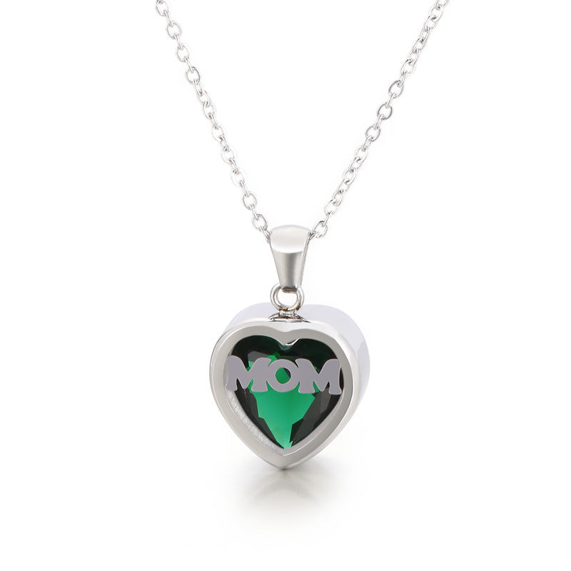 New European And American Fashion Stainless Steel 12 Birthday Stone Heart-shaped Necklace