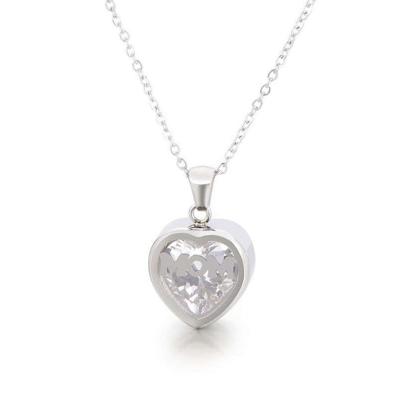 New European And American Fashion Stainless Steel 12 Birthday Stone Heart-shaped Necklace