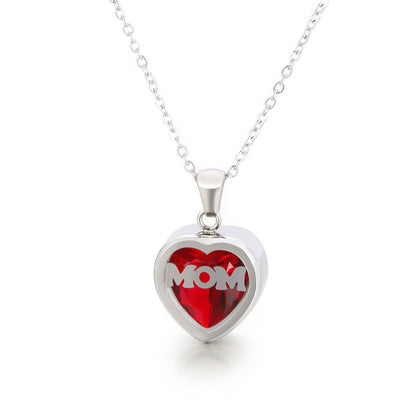 New European And American Fashion Stainless Steel 12 Birthday Stone Heart-shaped Necklace