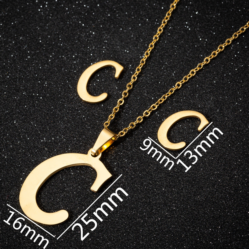 Women's Fashion Simple Style Letter Stainless Steel Pendant Necklace Ear Studs Plating Jewelry Sets