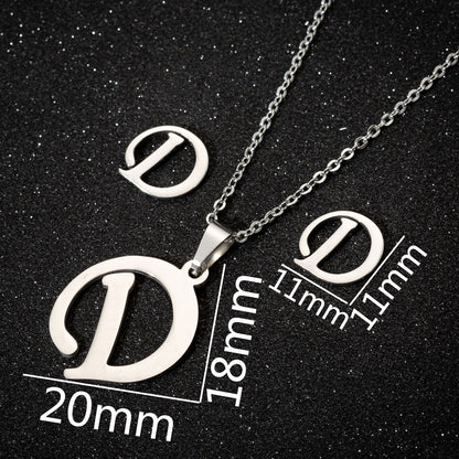 Women's Fashion Simple Style Letter Stainless Steel Pendant Necklace Ear Studs Plating Jewelry Sets