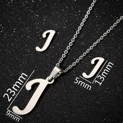 Women's Fashion Simple Style Letter Stainless Steel Pendant Necklace Ear Studs Plating Jewelry Sets