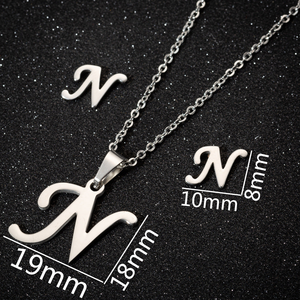 Women's Fashion Simple Style Letter Stainless Steel Pendant Necklace Ear Studs Plating Jewelry Sets