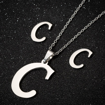 Women's Fashion Simple Style Letter Stainless Steel Pendant Necklace Ear Studs Plating Jewelry Sets