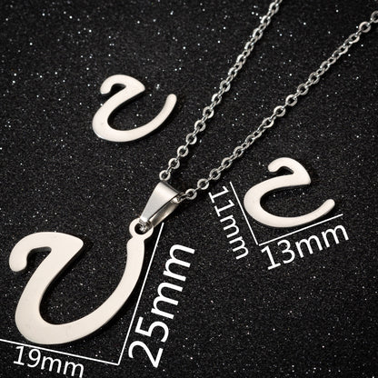 Women's Fashion Simple Style Letter Stainless Steel Pendant Necklace Ear Studs Plating Jewelry Sets