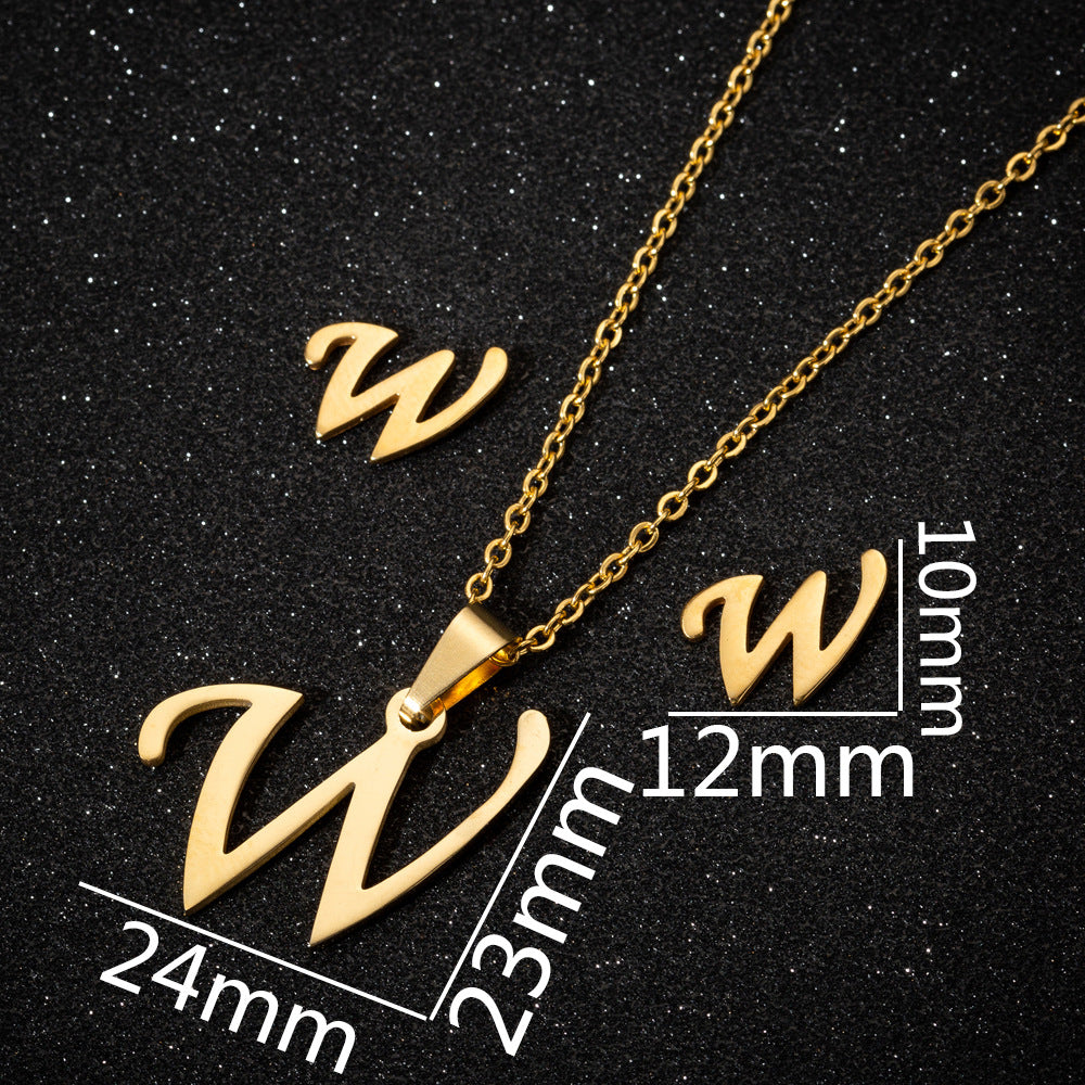 Women's Fashion Simple Style Letter Stainless Steel Pendant Necklace Ear Studs Plating Jewelry Sets