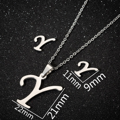 Women's Fashion Simple Style Letter Stainless Steel Pendant Necklace Ear Studs Plating Jewelry Sets