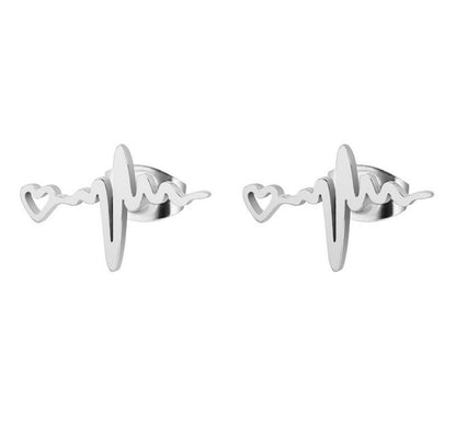 Women's Simple Style Electrocardiogram Stainless Steel No Inlaid Ear Studs Stainless Steel Earrings