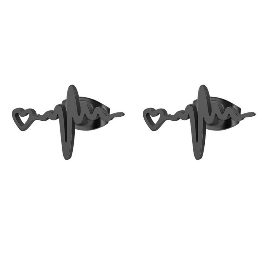 Women's Simple Style Electrocardiogram Stainless Steel No Inlaid Ear Studs Stainless Steel Earrings