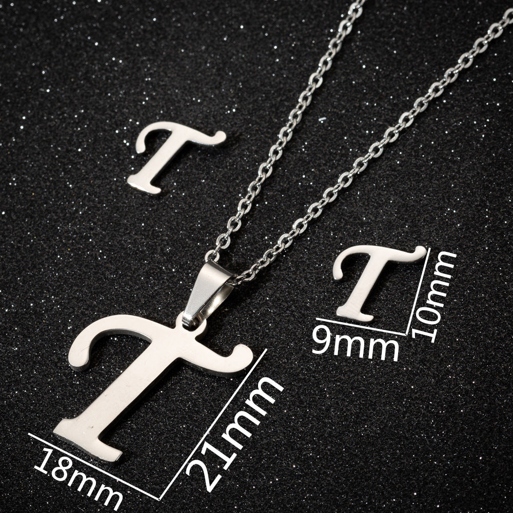 Women's Fashion Simple Style Letter Stainless Steel Pendant Necklace Ear Studs Plating Jewelry Sets