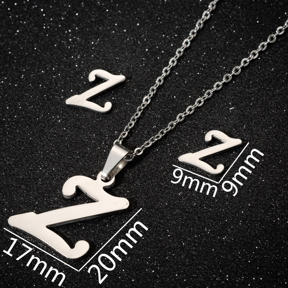 Women's Fashion Simple Style Letter Stainless Steel Pendant Necklace Ear Studs Plating Jewelry Sets