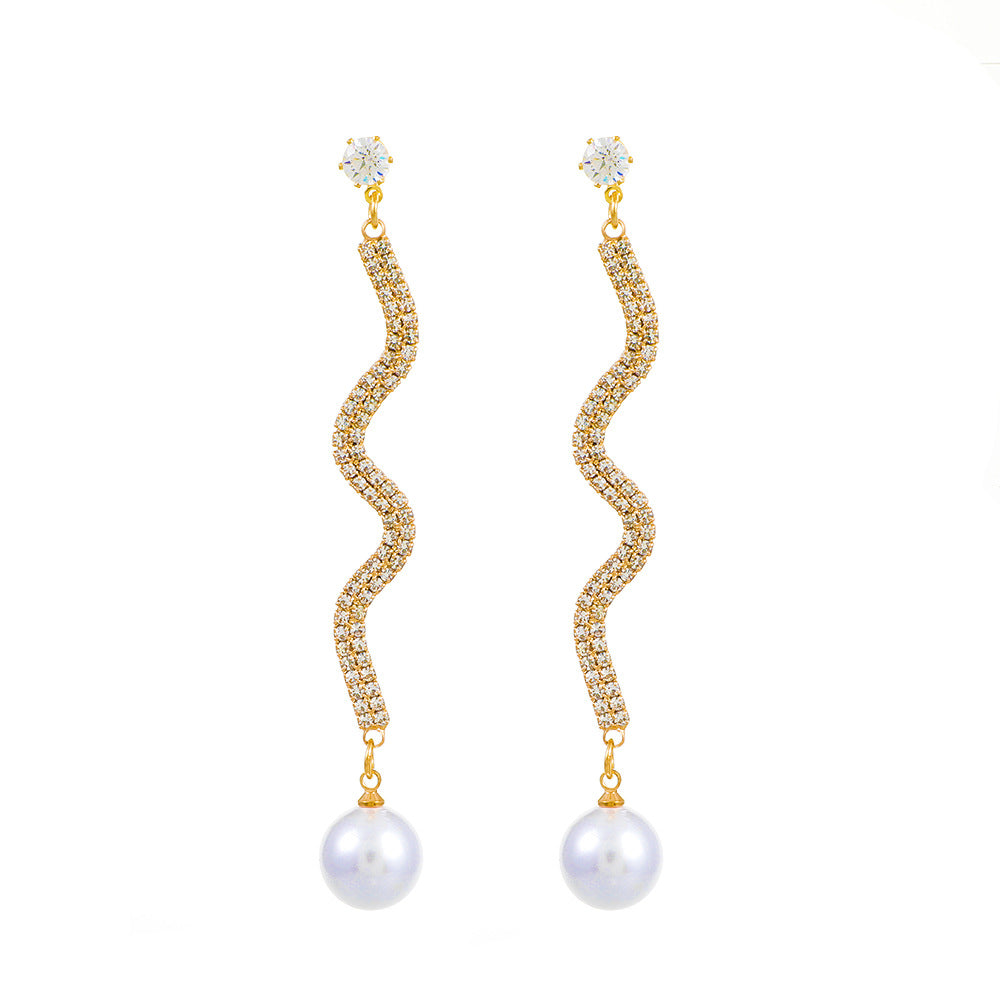 Luxurious Waves Inlay Alloy Rhinestones Earrings