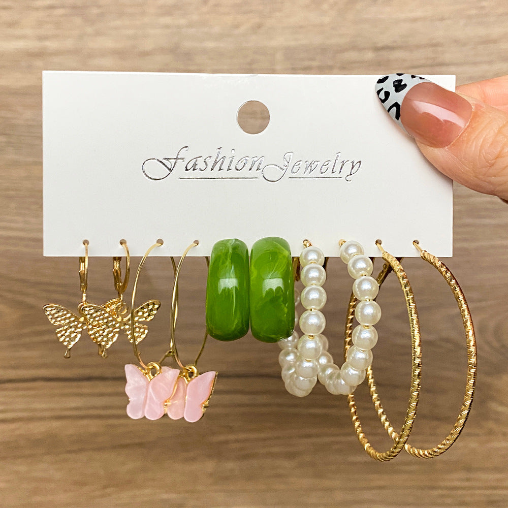 Unisex Fashion Geometric Butterfly Alloy Artificial Pearls Earrings Drop Earrings