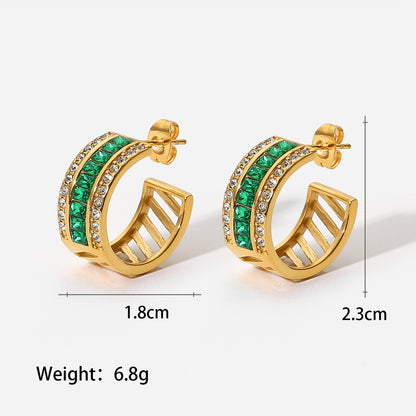 Women's Fashion Simple Style Geometric Stainless Steel Zircon Earrings Plating Stainless Steel Earrings