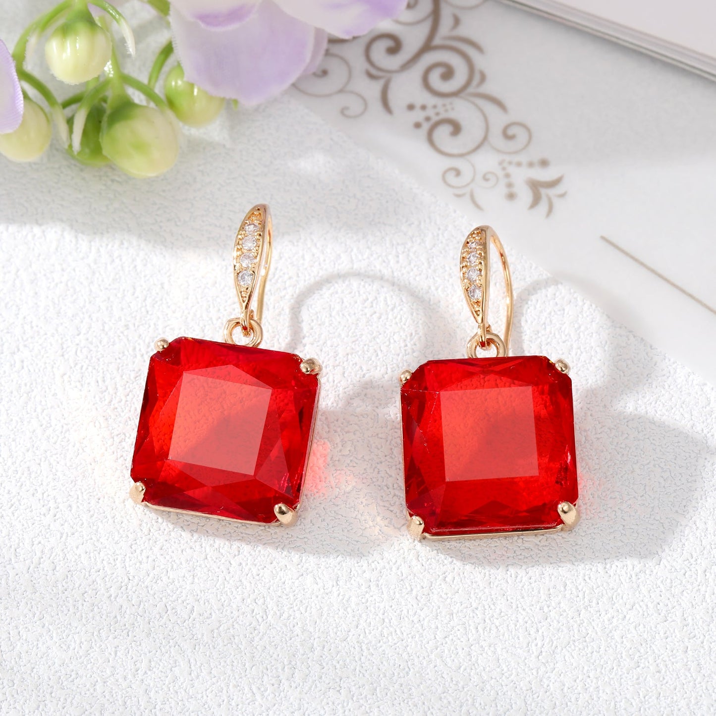 Women's Fashion Square Alloy Earrings Inlay Artificial Crystal Earrings