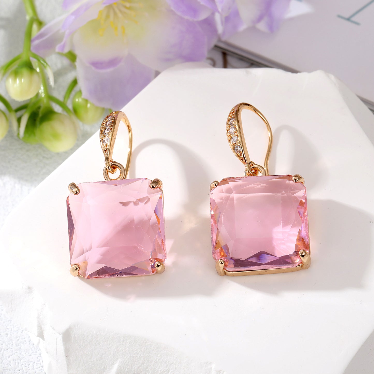 Women's Fashion Square Alloy Earrings Inlay Artificial Crystal Earrings